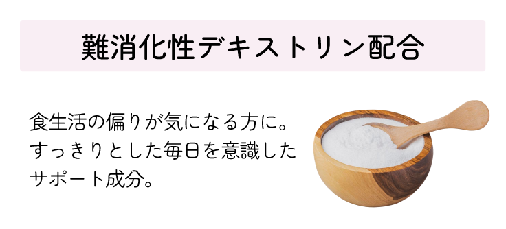 難消化性デキストリン配合 食生活の偏りが気になる方に。すっきりとした毎日を意識したサポート成分。