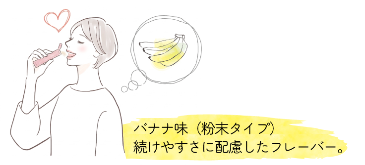 バナナ味（粉末タイプ）続けやすさに配慮したフレーバー。